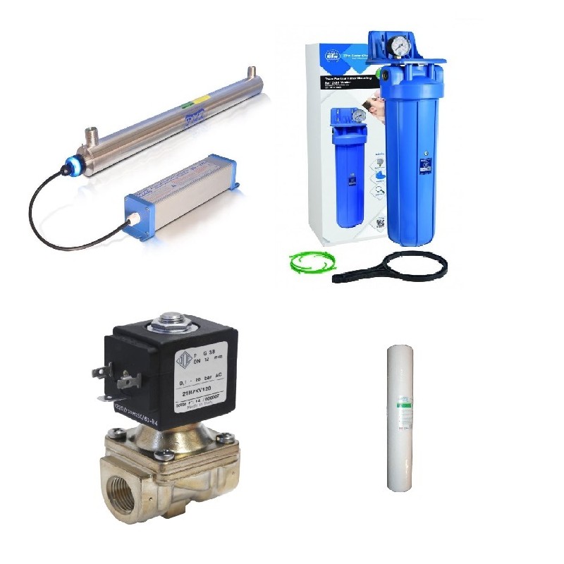 Lampa UV D8 + korpus BB20 z wkładem + elektrozawór